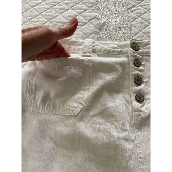 Eddie Bauer Denim Skirt Off White Button Fly Knee Length Skirt Size 6 - Picture 7 of 12